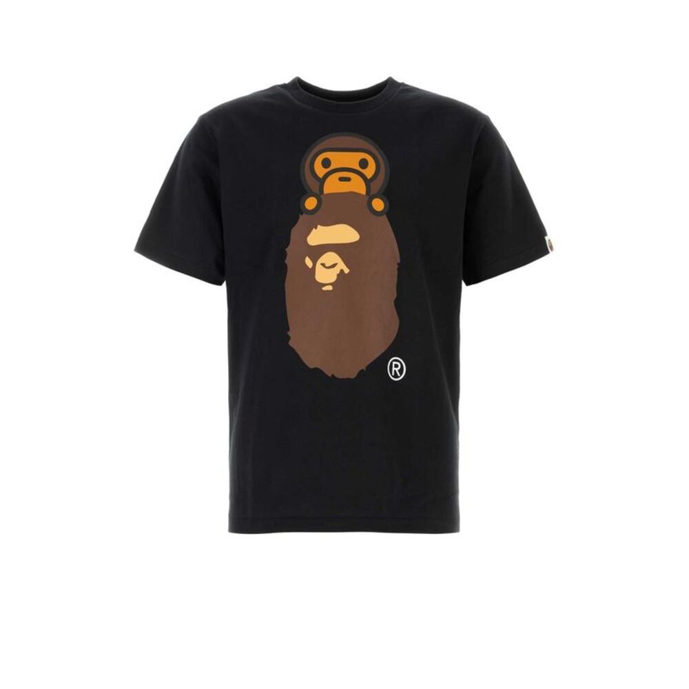 Bape Men Black Cotton Milo On Ape Head T-Shirt
